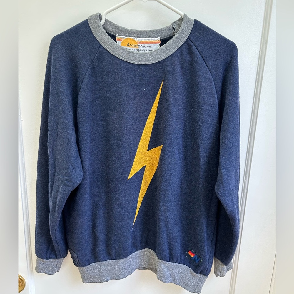 Aviator Nation Lightning Bolt Crew Neck Sweatshirt Pullover